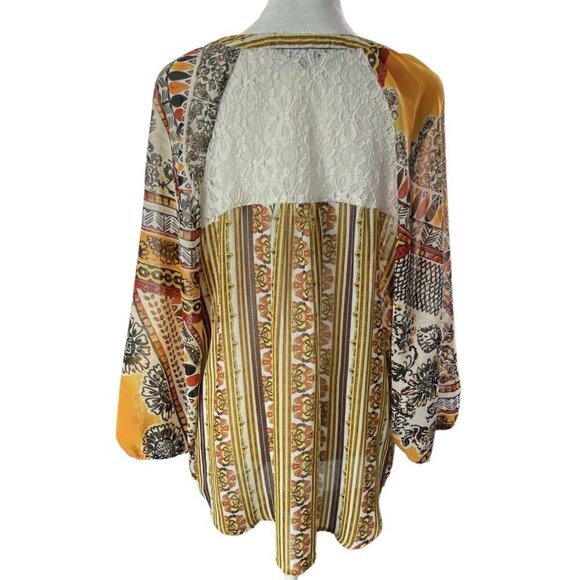 FIG & FLOWER Anthropologie Pullover V Neck Blouse Multicolor Orange L 81-14 - Picture 7 of 14